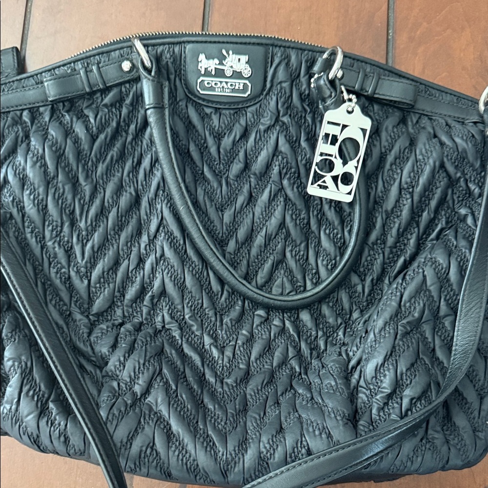 Coach Black Quilted Tote with Logo Charm